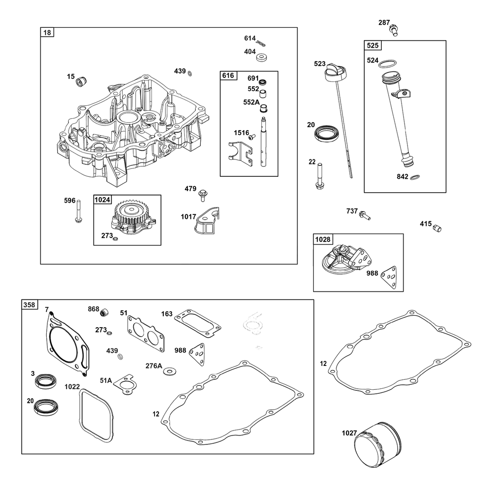 Crankcase Cover/Sump Group Diagram and Parts List for 386777-0154-G1  Briggs and Stratton Engine